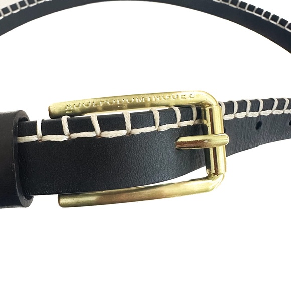 Adolfo Dominguez Black Leather Belt with Gold Buckles - length 50.5" - Picture 3 of 6